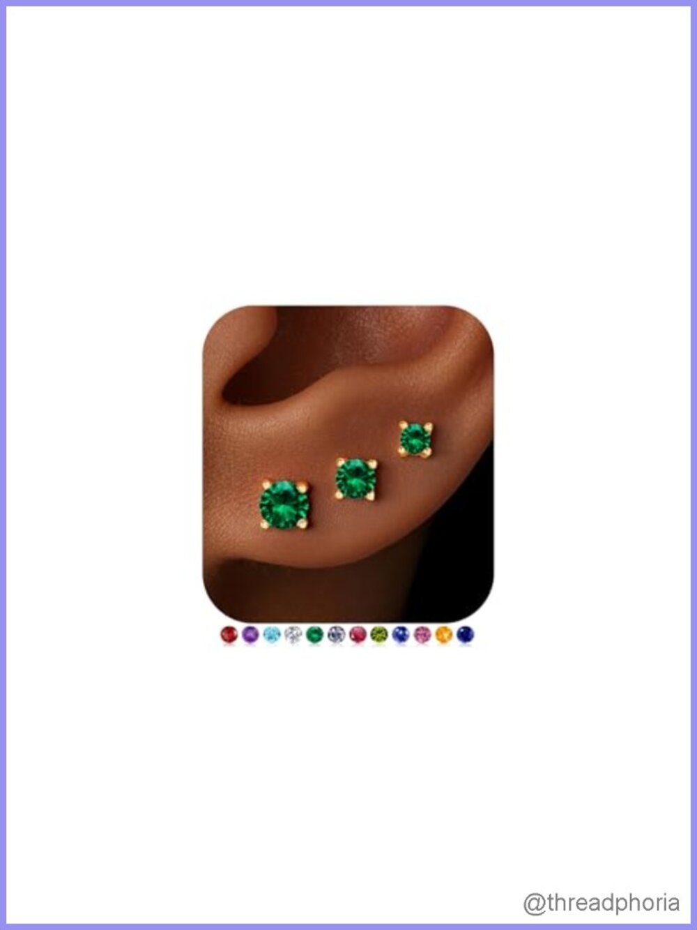 14K Gold Plated Flat Back Stud Earrings for Women Hypoallergenic CZ Birthstone